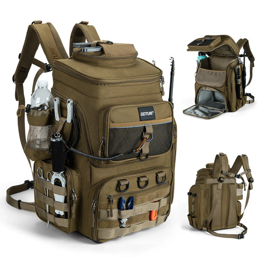 55L Large Fishing Backpack, Waterproof Non-Slip Bottom, Adjustable Compartment Rod Holders for Professional Anglers