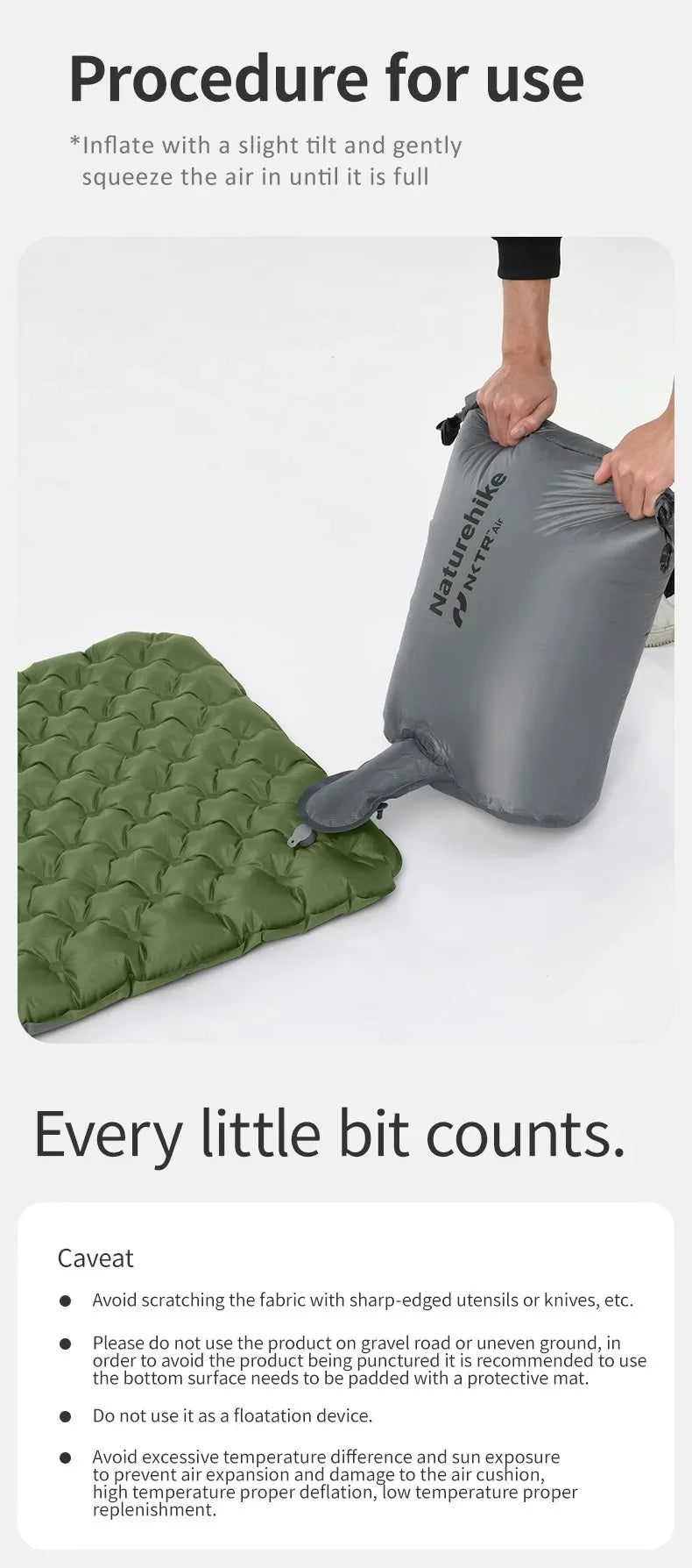 R4.6 Inflatable Mattress Outdoor Camping Ultralight Sleeping Pad Single Folding TPU Nylon Hiking Moisture-proof Mat