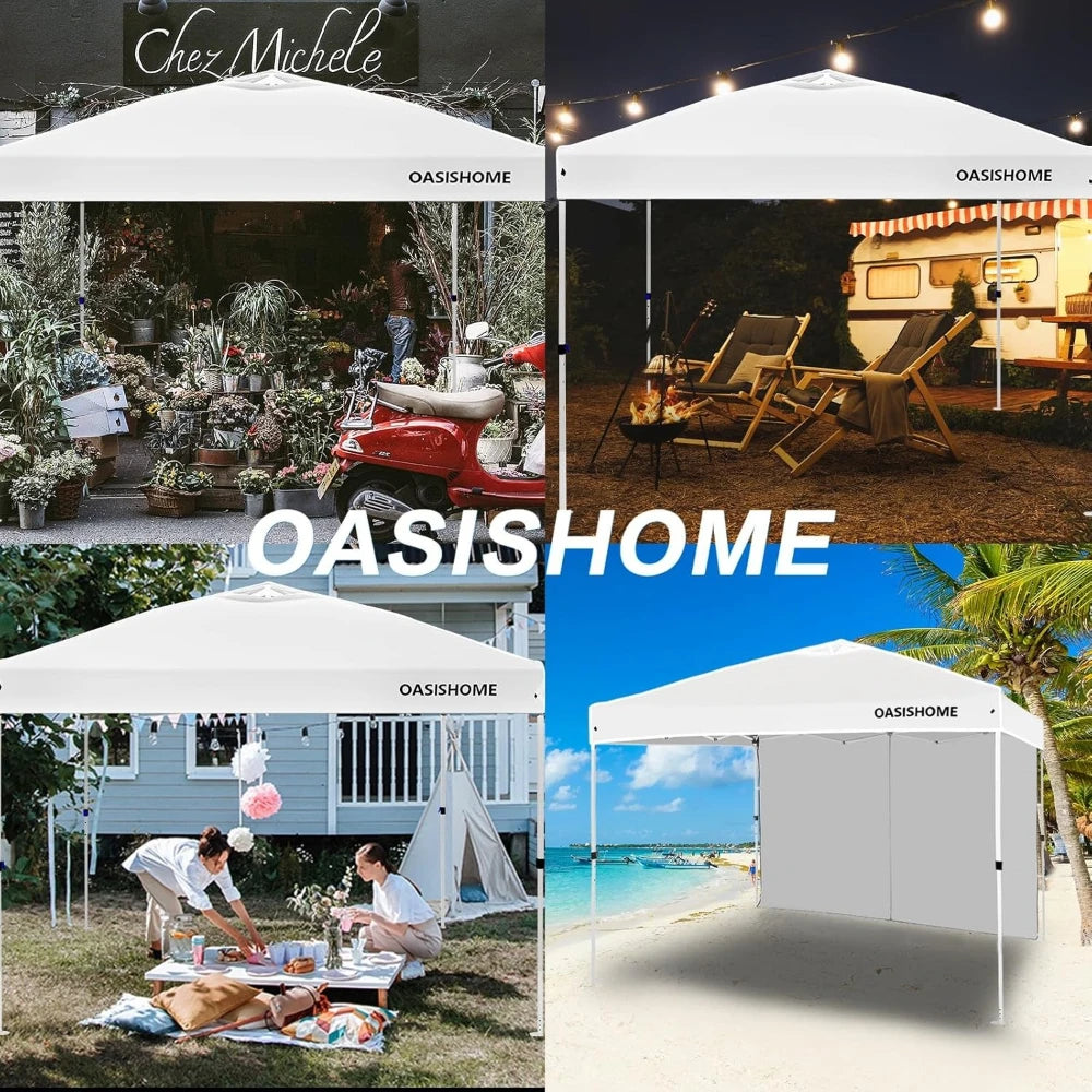 10x10 Pop Up Canopy Tent with Side Wall, Instant Portable Gazebo for Outdoor Beach Patio Wedding & Commercial Events, White