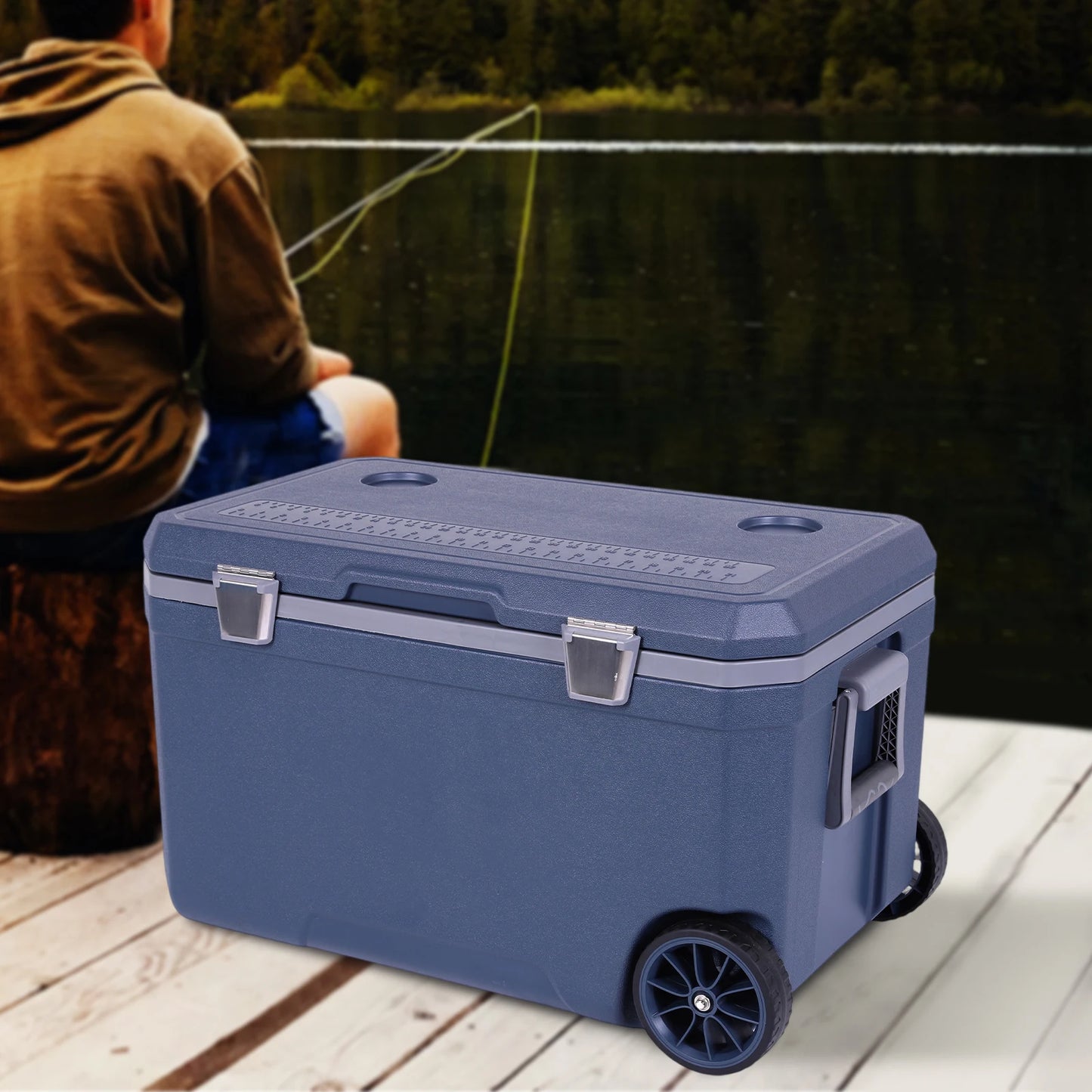 70L Wheeled Cooler 30 Percent Lighter Than Rotomolded Camping Cooler with Handle for Beach Drink Beverage Camping Picnic Fishing