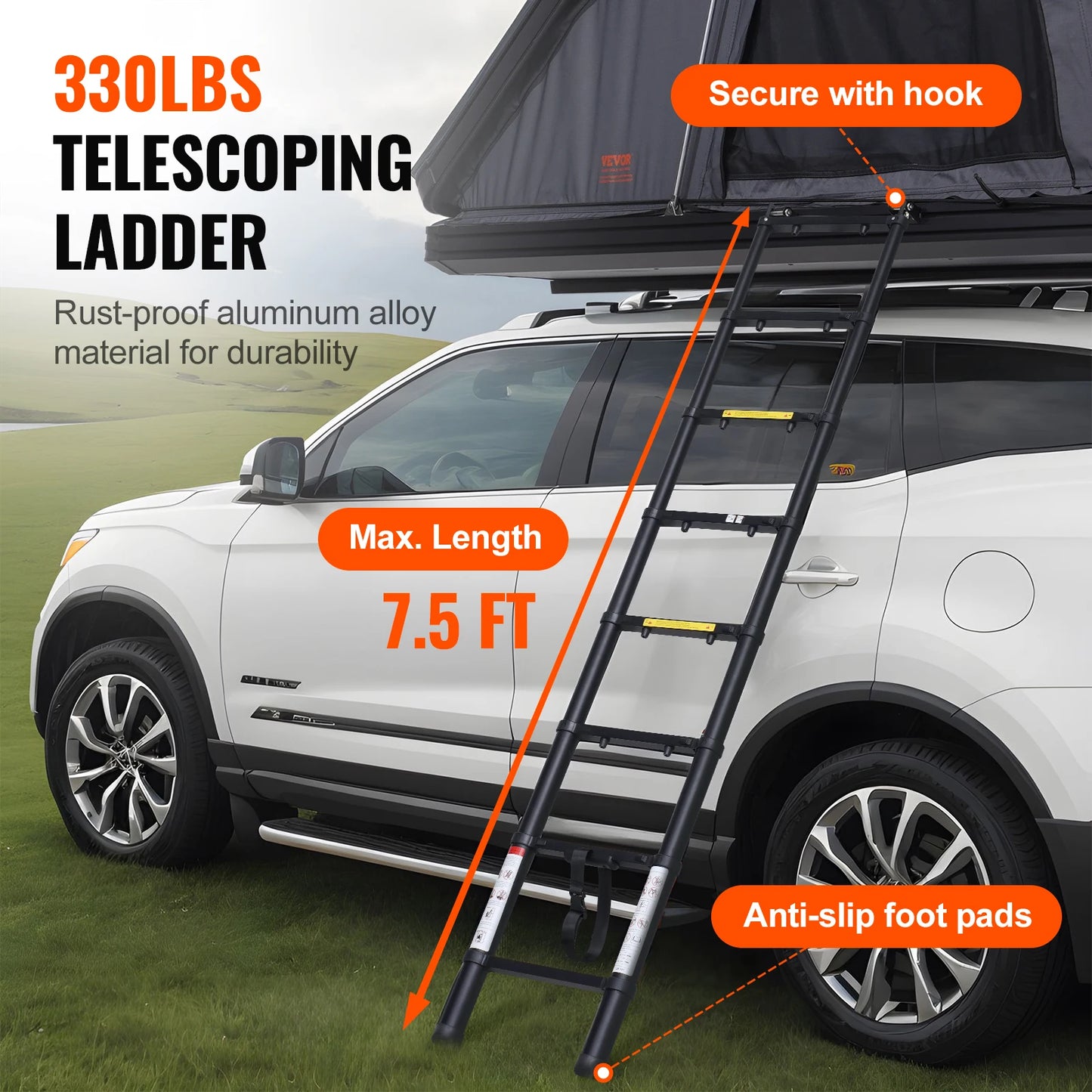 Rooftop Tent Hard Shell Roof Top with Telescopic Ladder Thick Mattress Waterproof Windproof for Jeep Van Pickup Truck