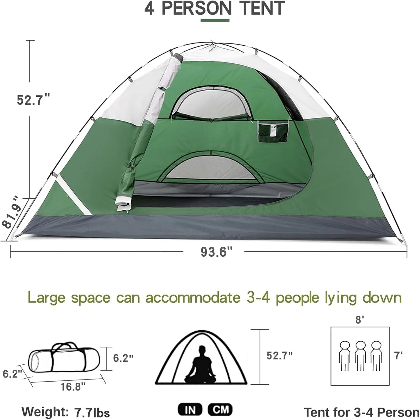 2-5 Person Waterproof Camping Tent, Lightweight Portable Dome Tent for Outdoor Hiking and Backpacking