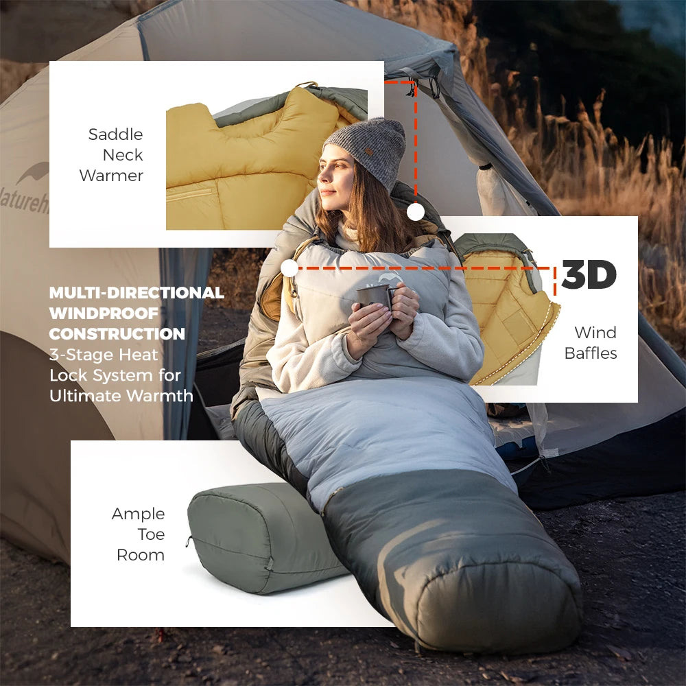 MG120 5℃ MG270 -2℃ Mummy Sleeping Bag Ultralight Camping Hiking Cotton Warm Thermal Winter Machine Wash Tour Gear