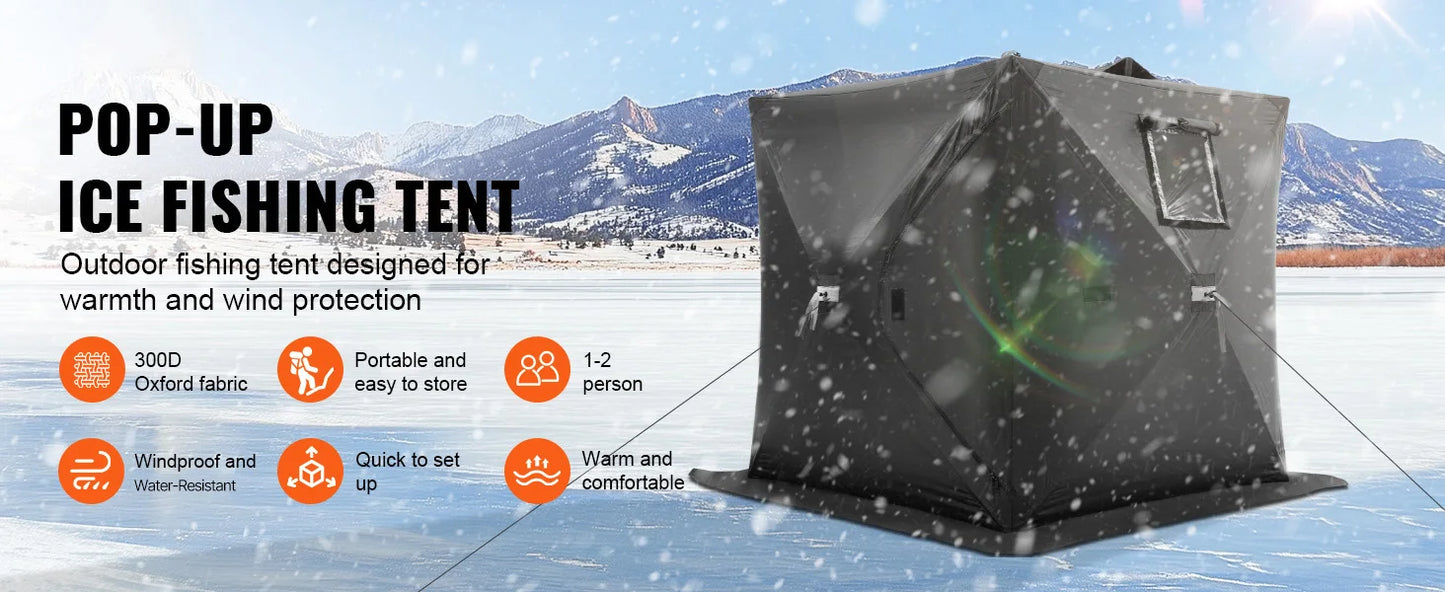 Portable Ice Shelter 1-2 Person Fishing Tent Ice Shanty for Winter Fishing Waterproof Ice Cube with Anchors Carry Bag