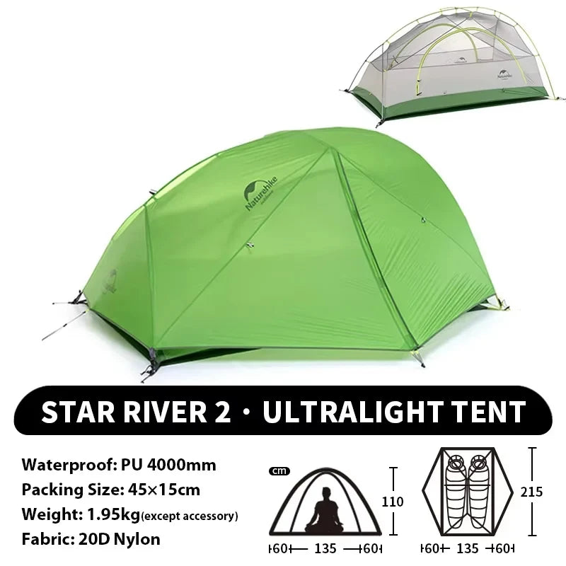 Ultralight Waterproof Tent 2 People 4 Seasons Outdoor Travel Hiking Fishing Tent Double Layers Tent