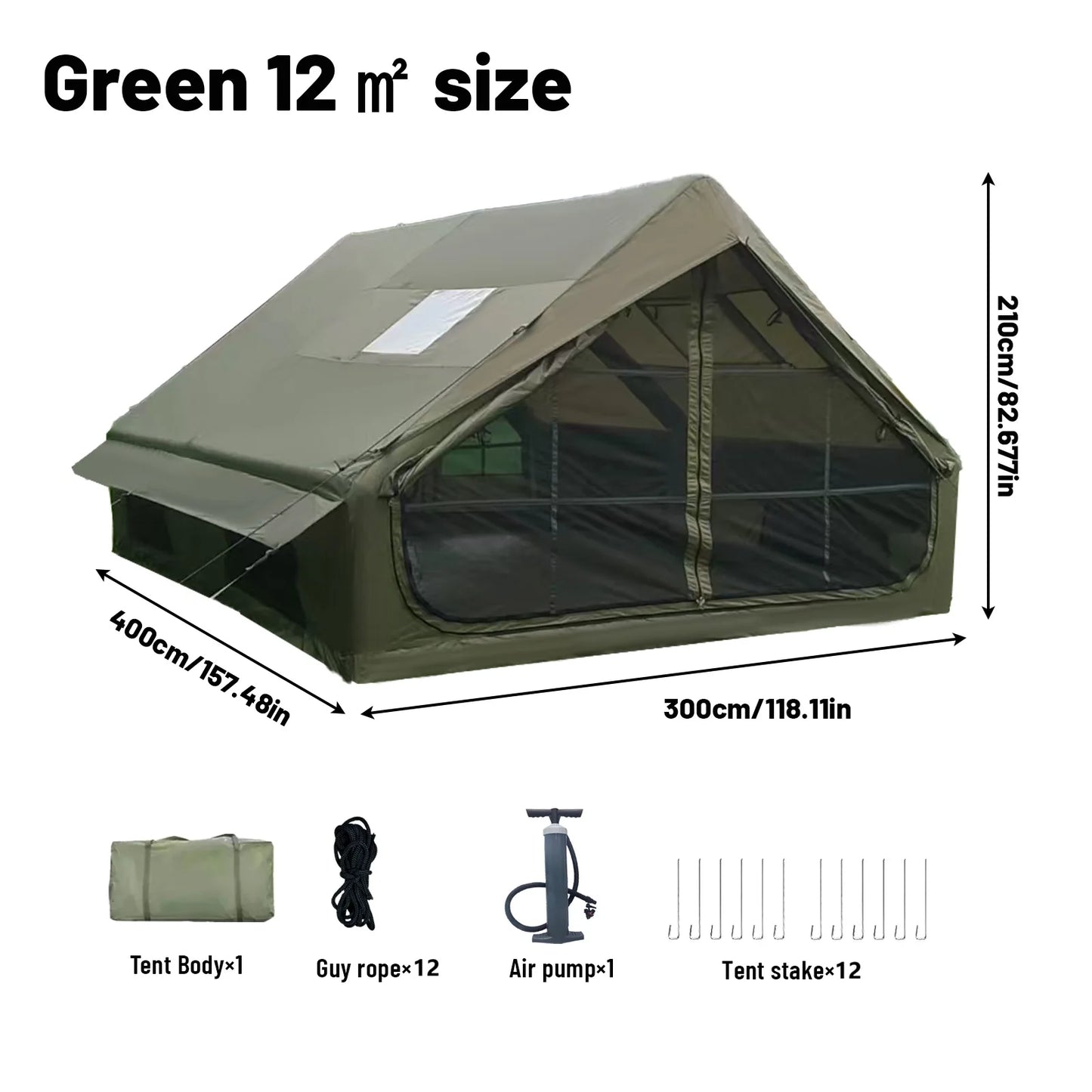 Inflatable Tent With Skylight, Quick Setup Blow Up Tents With Pump, 4-6 PersonOutdoor Family Luxury Tent
