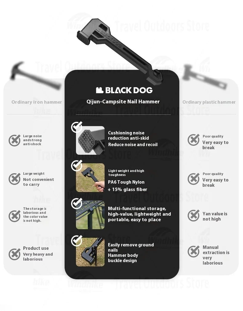 BLACKDOG Campsite Hammer PA6 Toughened Nylon Professional Ground Nail Removal Two-in-one Function Tent Stake Hamme