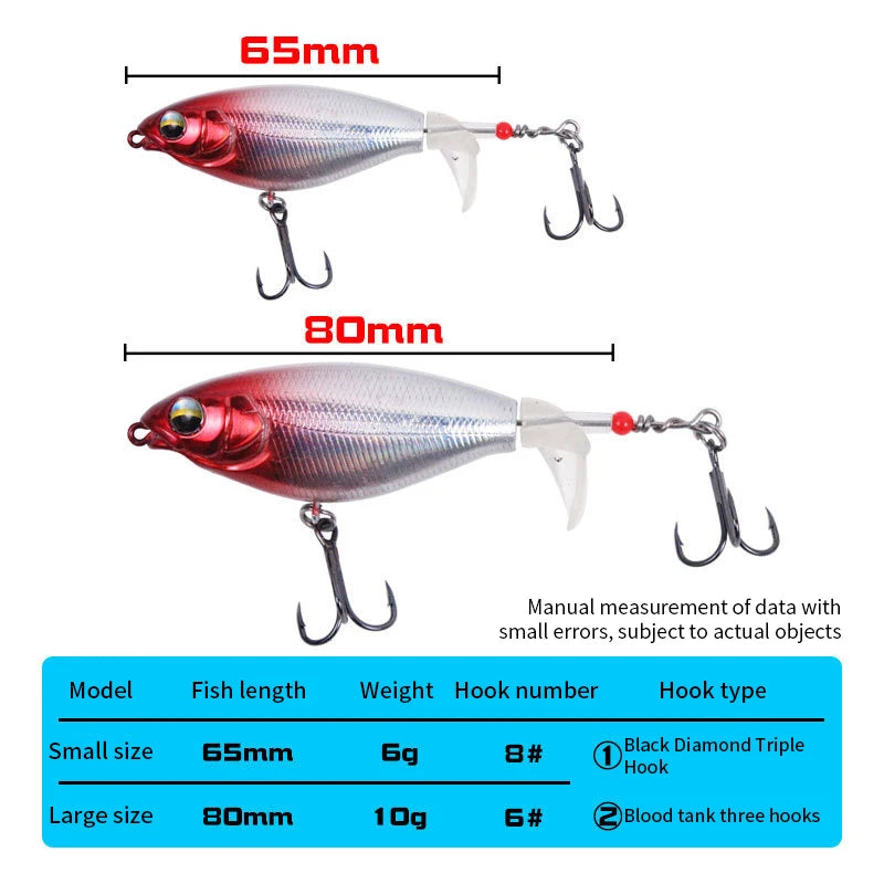 Propeller Fishing Lure 6.5cm/6g 8cm/10g Bionic Hard Bait Fishing Tackle Rotating Tail Fishing Bait Outdoor Fishing Spin Bait