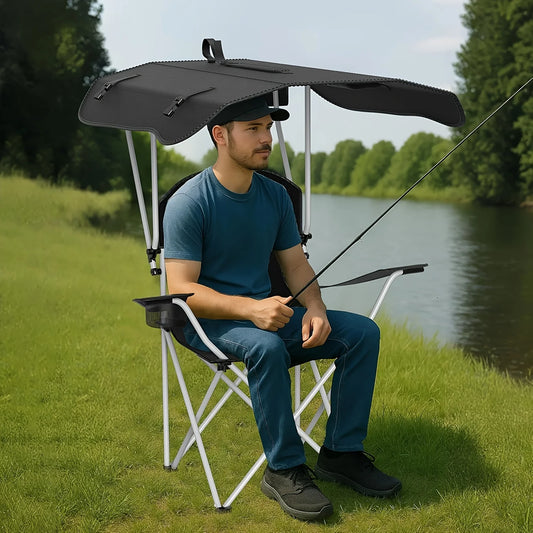 Portable folding fishing chair with sunshade - equipped with cup holder, portable and lightweight design