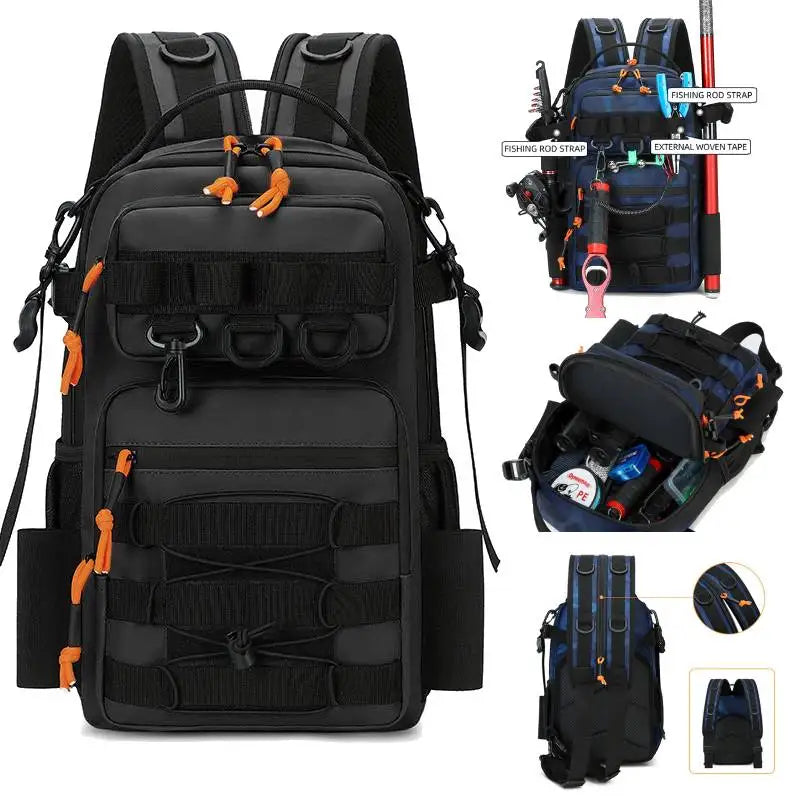 Tactical Fishing Backpack Molle Climbing Hiking Camping Cycling Bag with Rod Holders Lure Men Outdoor Travel Sports Chest Bags