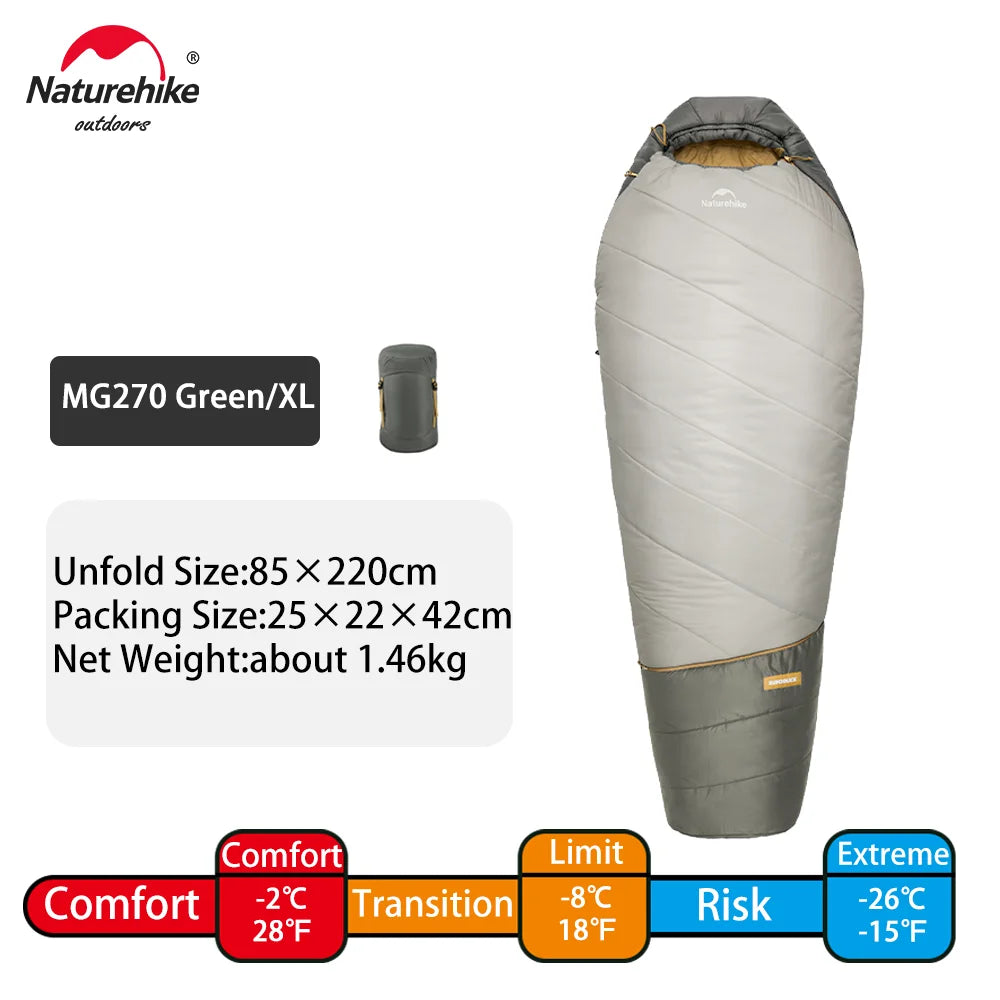 MG120 5℃ MG270 -2℃ Mummy Sleeping Bag Ultralight Camping Hiking Cotton Warm Thermal Winter Machine Wash Tour Gear