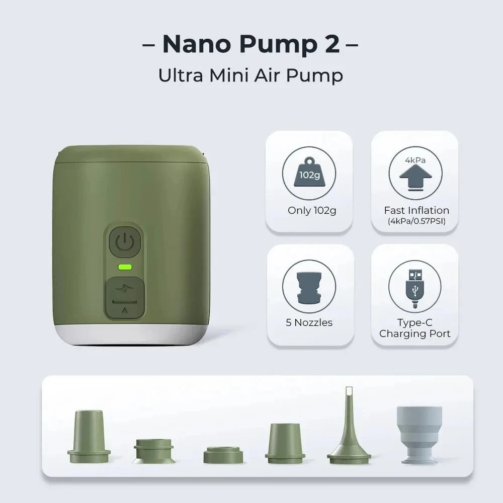 Tiny Air Pump with Camping Lantern 4.5kPa Air Pump with Magnetic Design for Inflatable Air Mattress Sleeping Pads