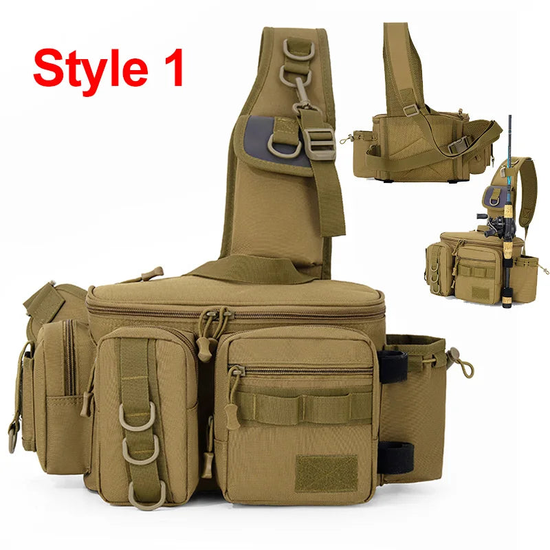 Fishing Tackle Backpack Lure Box Gear Storage Bag Fanny Pack for Men Fly Fishing Backpack with Rod Holder Sling Shoulder Bag
