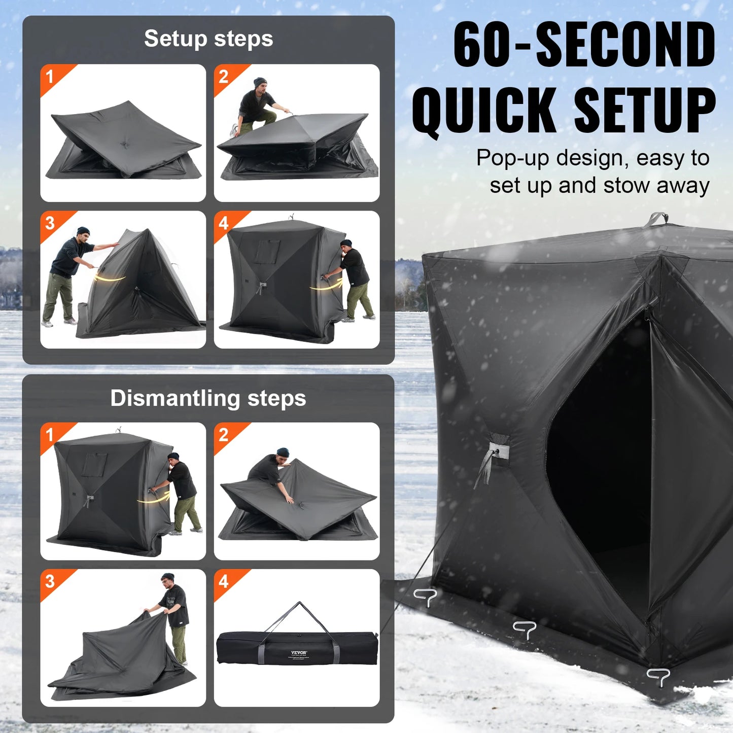 Portable Ice Shelter 1-2 Person Fishing Tent Ice Shanty for Winter Fishing Waterproof Ice Cube with Anchors Carry Bag