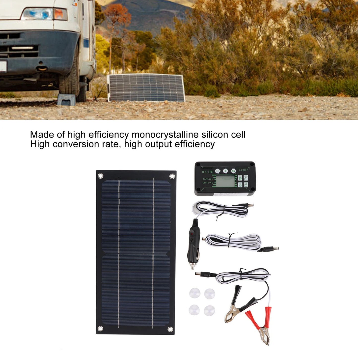 Portable 600W Solar Panel Charger Monocrystalline Silicon 100A Charge Controller Durable Solar Panel Kit for RV Outdoor Camping