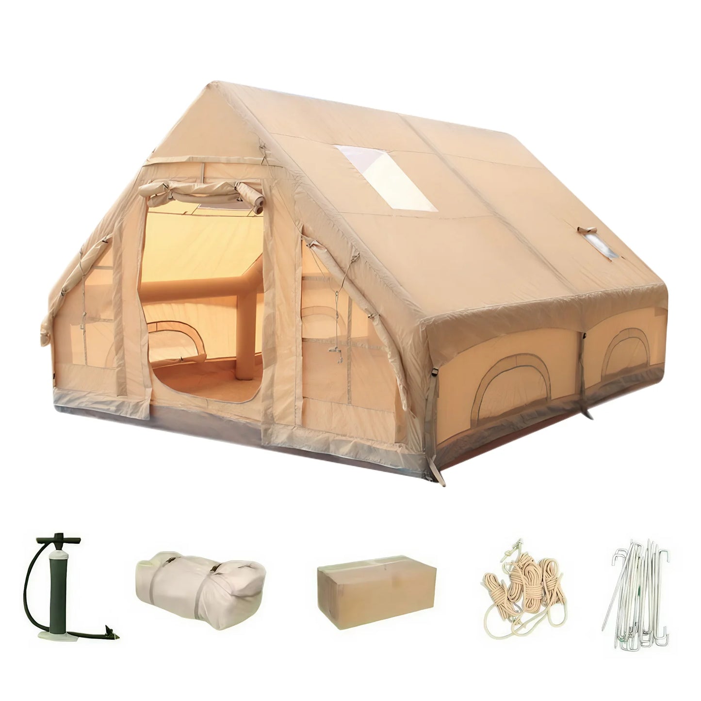 Inflatable Camping Tent with Pump Large Family Tent Waterproof Windproof for Outdoors