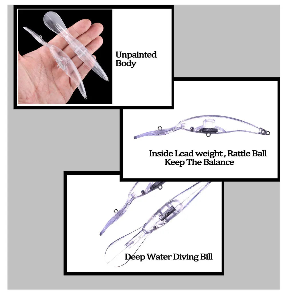 20PCS Unpainted Blanks Bait 13.5cm 12.8g Floating  Deep Water Diving Minnow DIY Handmade Artificial Fishing Lure