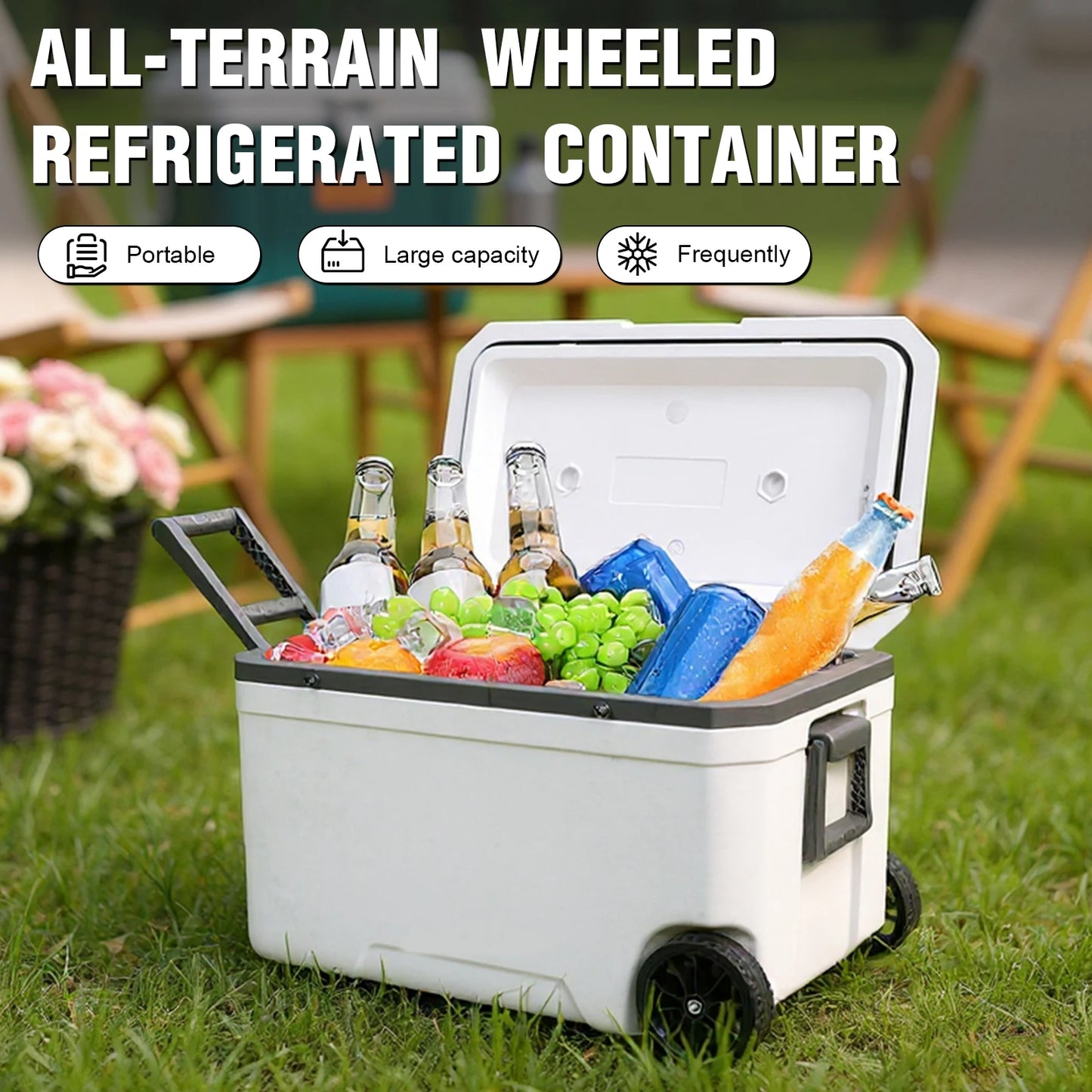 70L Wheeled Cooler 30 Percent Lighter Than Rotomolded Camping Cooler with Handle for Beach Drink Beverage Camping Picnic Fishing