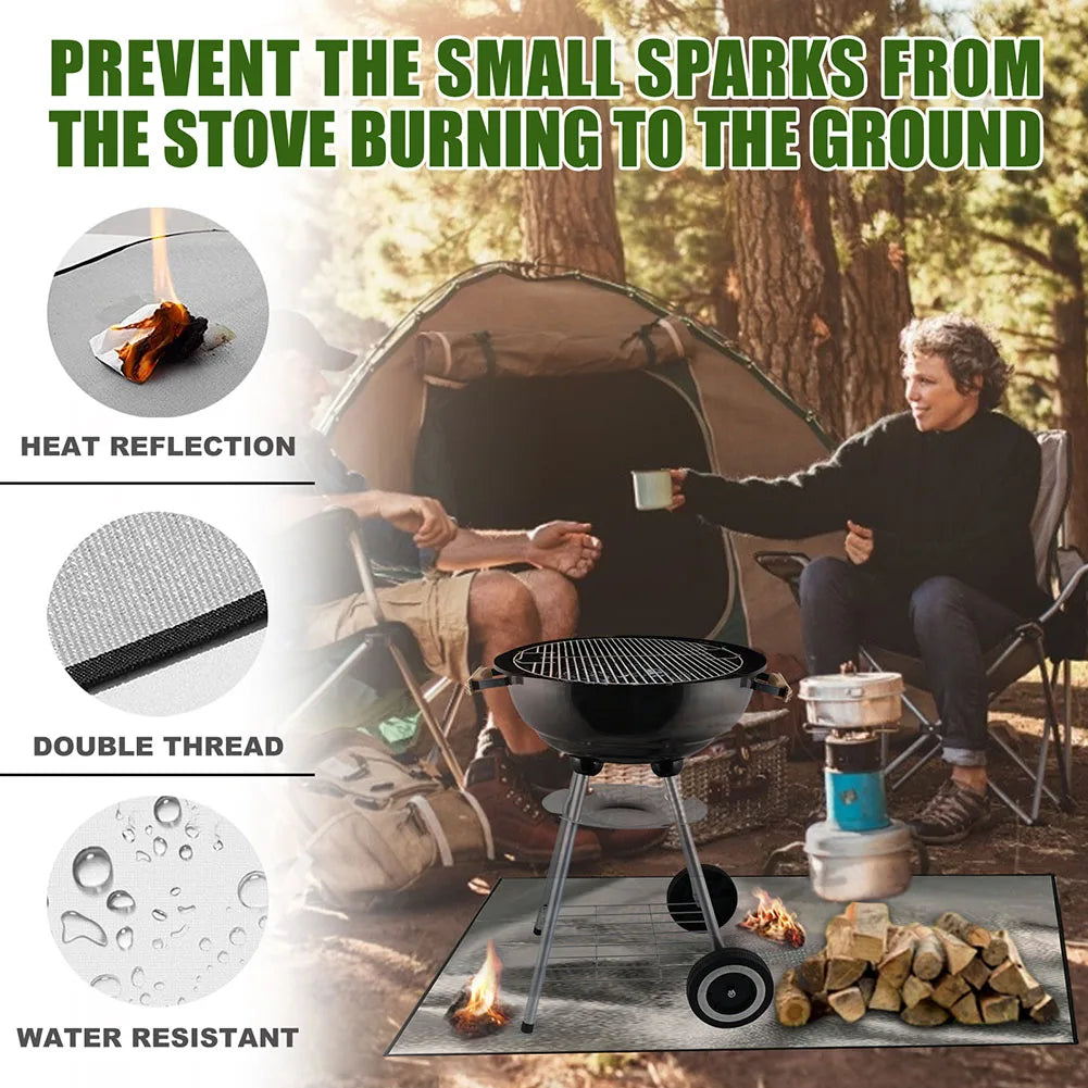 100cmx100cm Griddle BBQ Mat Heat Resistant Fire Retardant Base Pad 3 Layers Large Fire Pit Mat Easy To Clean for Grass Outdoor