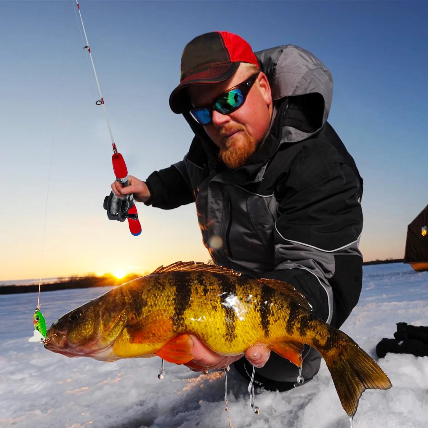 Sougayilang Ice Fishing Rod 50cm Ultralight Winter Shrimp Ice Fishing Pole Portable Spinning Casting Fishing Pole Fishing Tackle