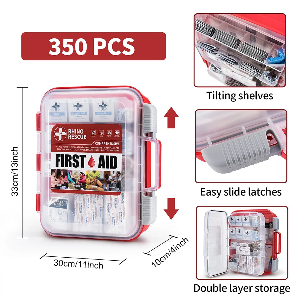 RESCUE 350 Pieces OSHA All-Purpose First Aid Kit, Home & Office Professional Medical Supplies,  for Emergency, School