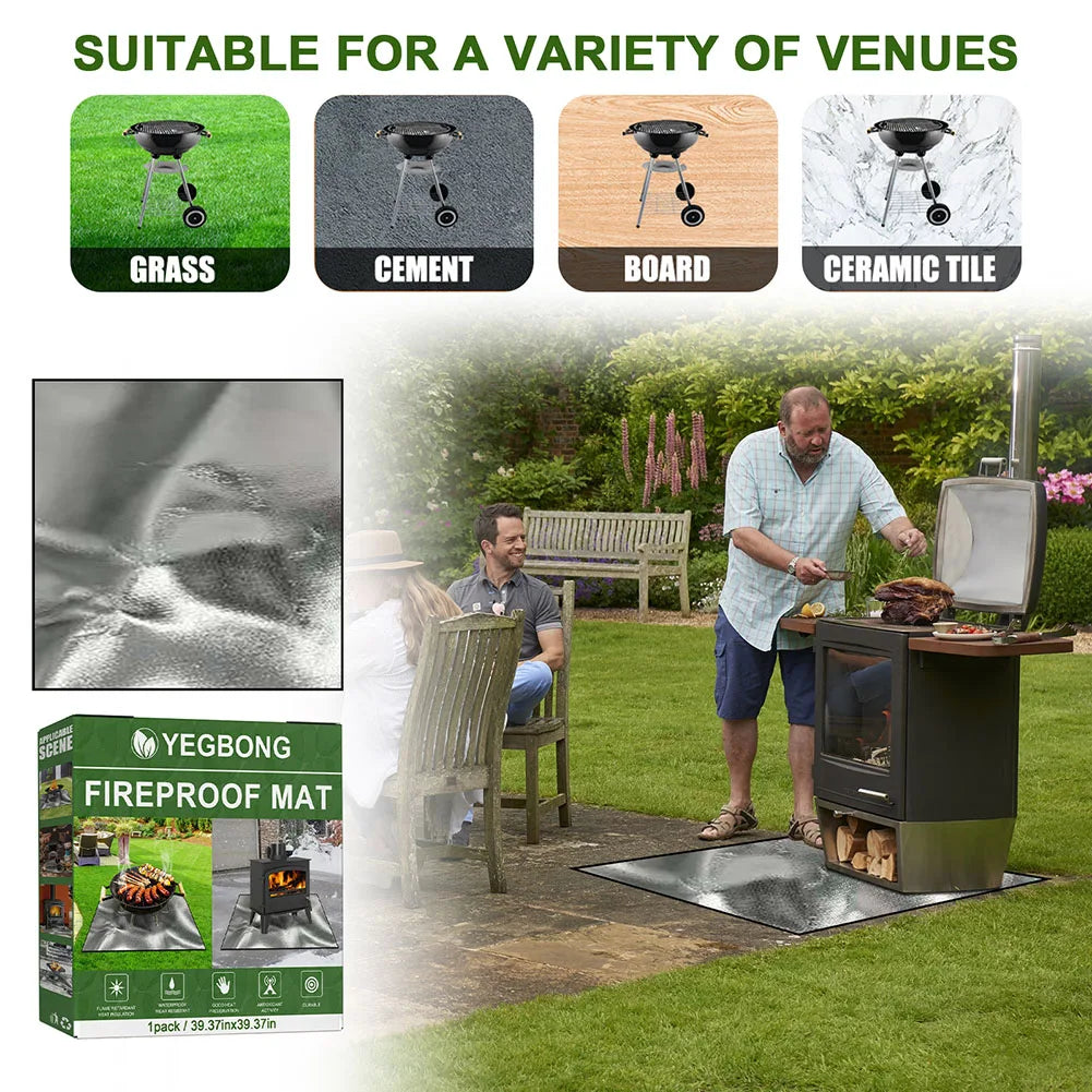 100cmx100cm Griddle BBQ Mat Heat Resistant Fire Retardant Base Pad 3 Layers Large Fire Pit Mat Easy To Clean for Grass Outdoor