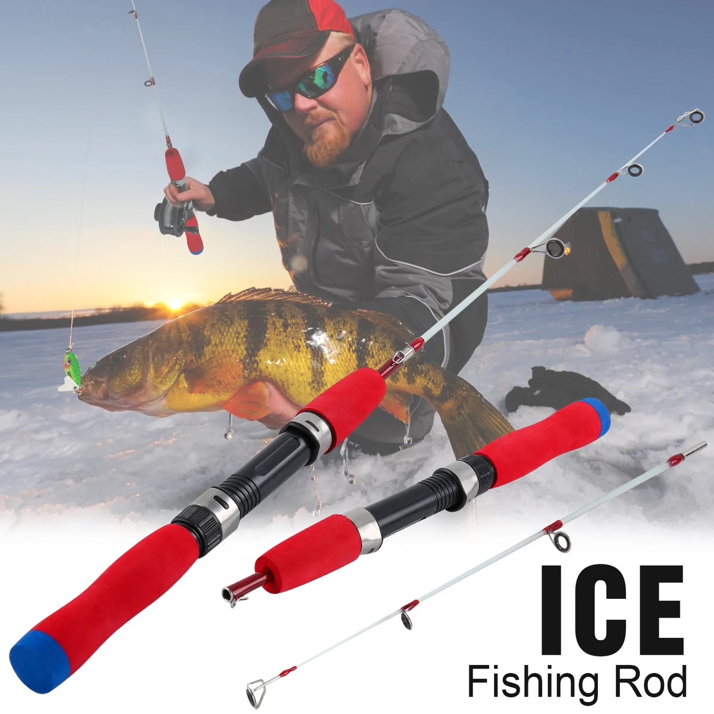 Sougayilang Ice Fishing Rod 50cm Ultralight Winter Shrimp Ice Fishing Pole Portable Spinning Casting Fishing Pole Fishing Tackle