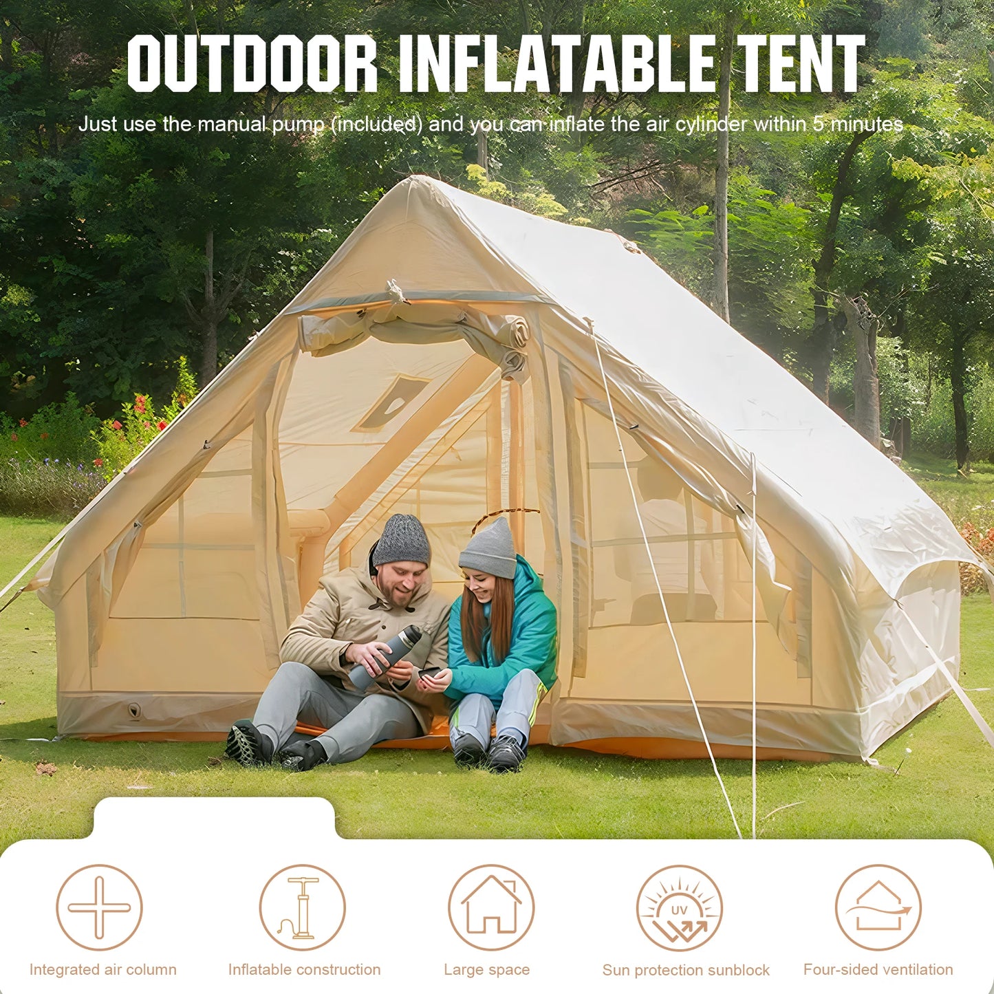4-6 Person House Self-Supporting Air Tent with Hand Pump Automatic Inflatable Floating Tent Storage Bag for Adults