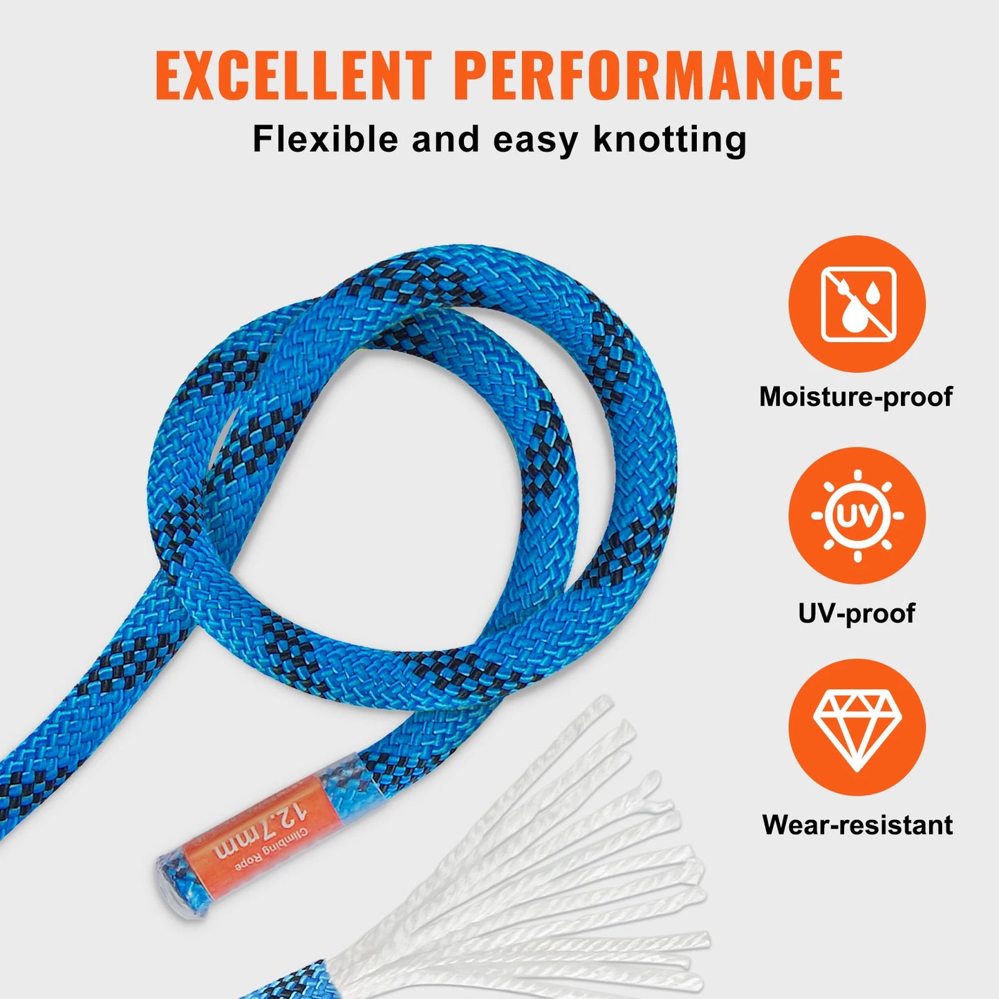 12.7mm Static Climbing Rope 150/200 ft Outdoor Climbing Rope 30KN Breaking Tension Fiber Rope w/ Steel Snap Hooks