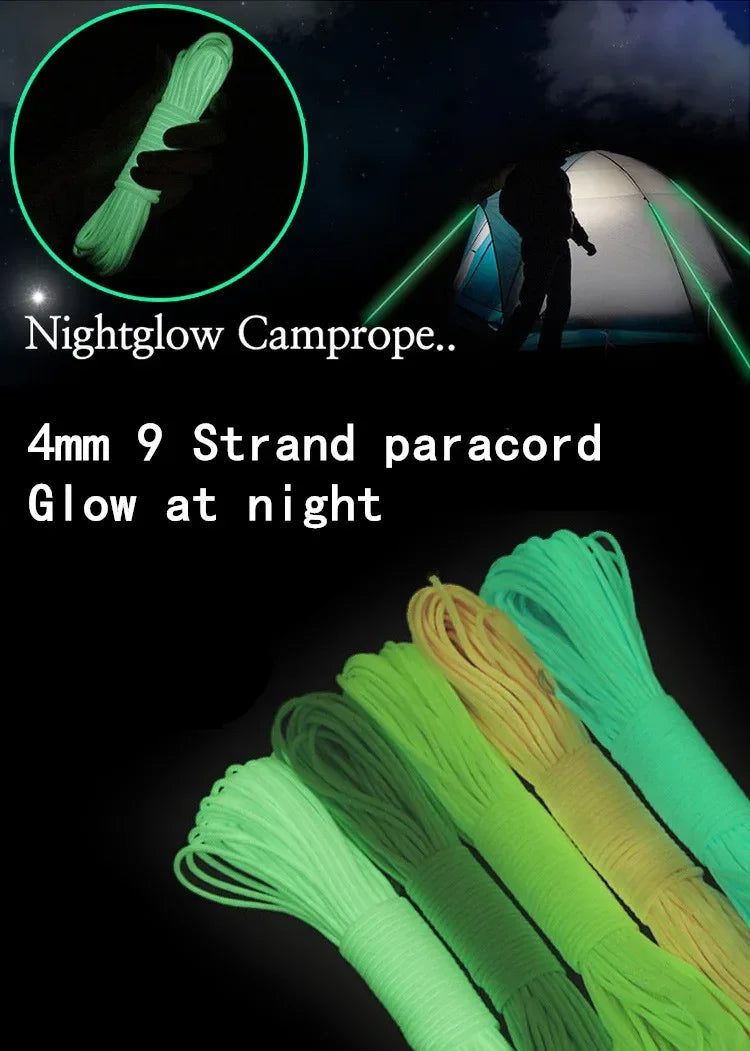 Luminous Rope 9 Strands 4mm Paracord Nylon 550 Tent Cord Outdoor Parachute Lanyard Camping Survival EDC Glow In The Dark