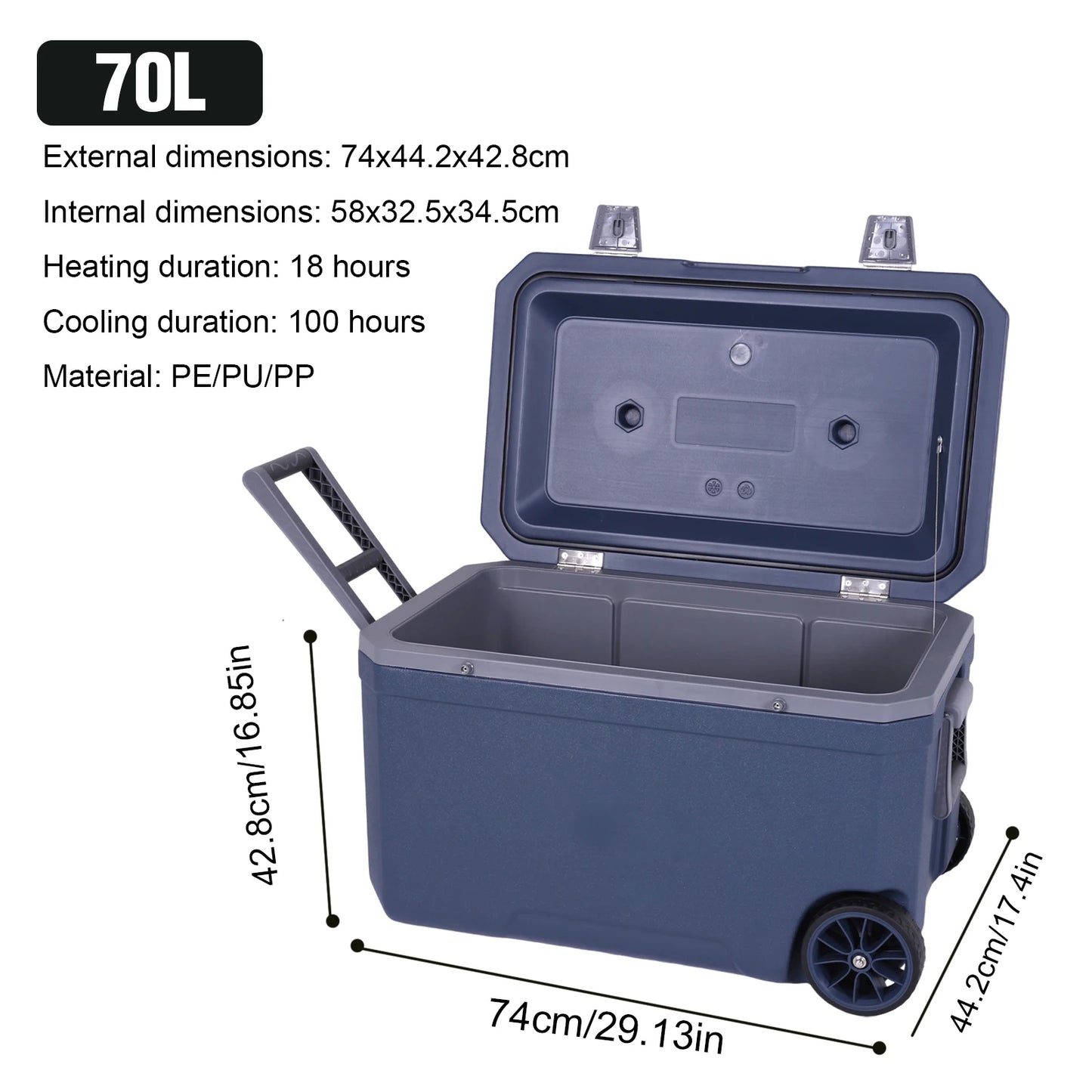 70L Wheeled Cooler 30 Percent Lighter Than Rotomolded Camping Cooler with Handle for Beach Drink Beverage Camping Picnic Fishing