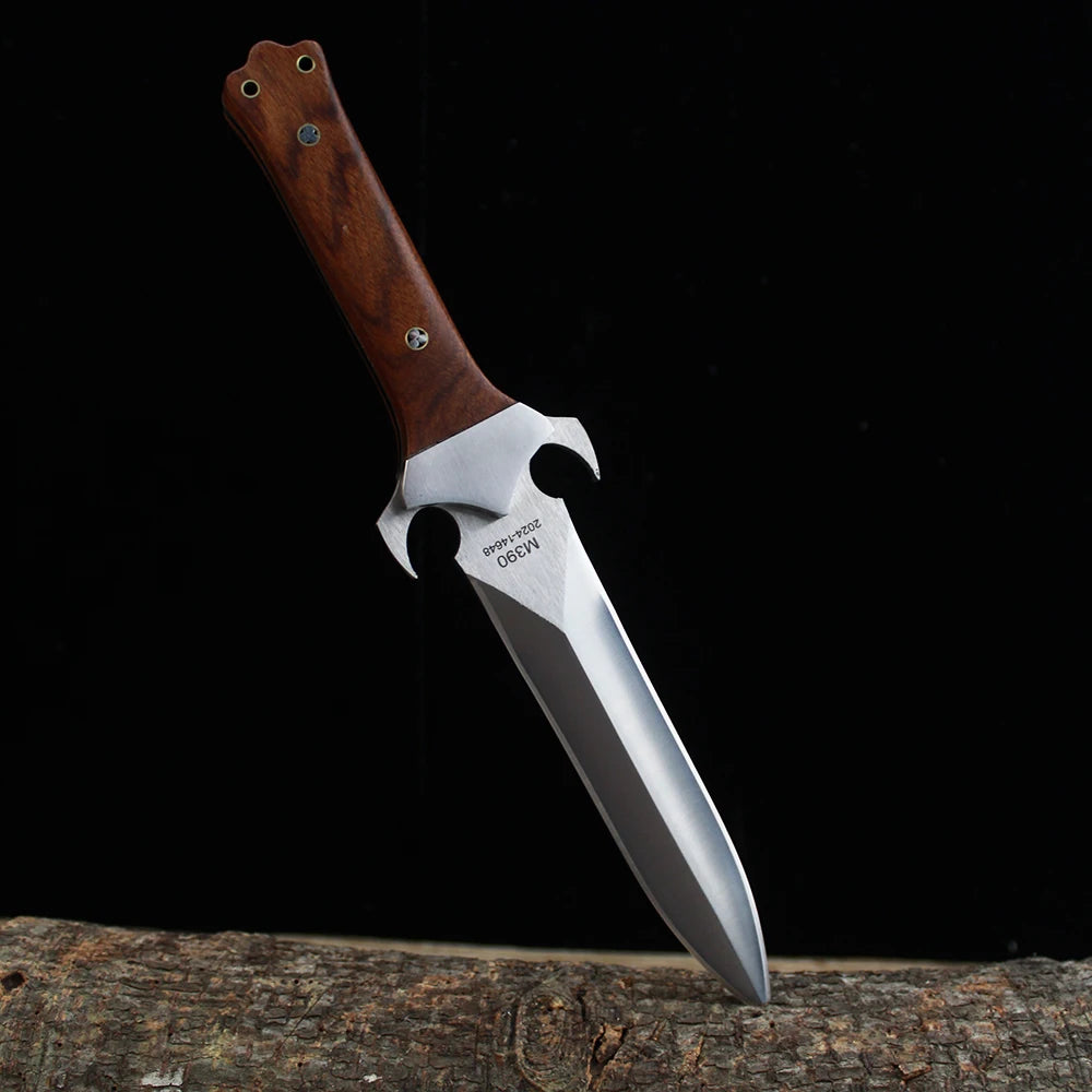 M390 Blade Tactical Hunting Knife Camping Survival Tool EDC Self Defense Combat Knife Leather Sheath