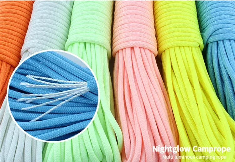 Luminous Rope 9 Strands 4mm Paracord Nylon 550 Tent Cord Outdoor Parachute Lanyard Camping Survival EDC Glow In The Dark