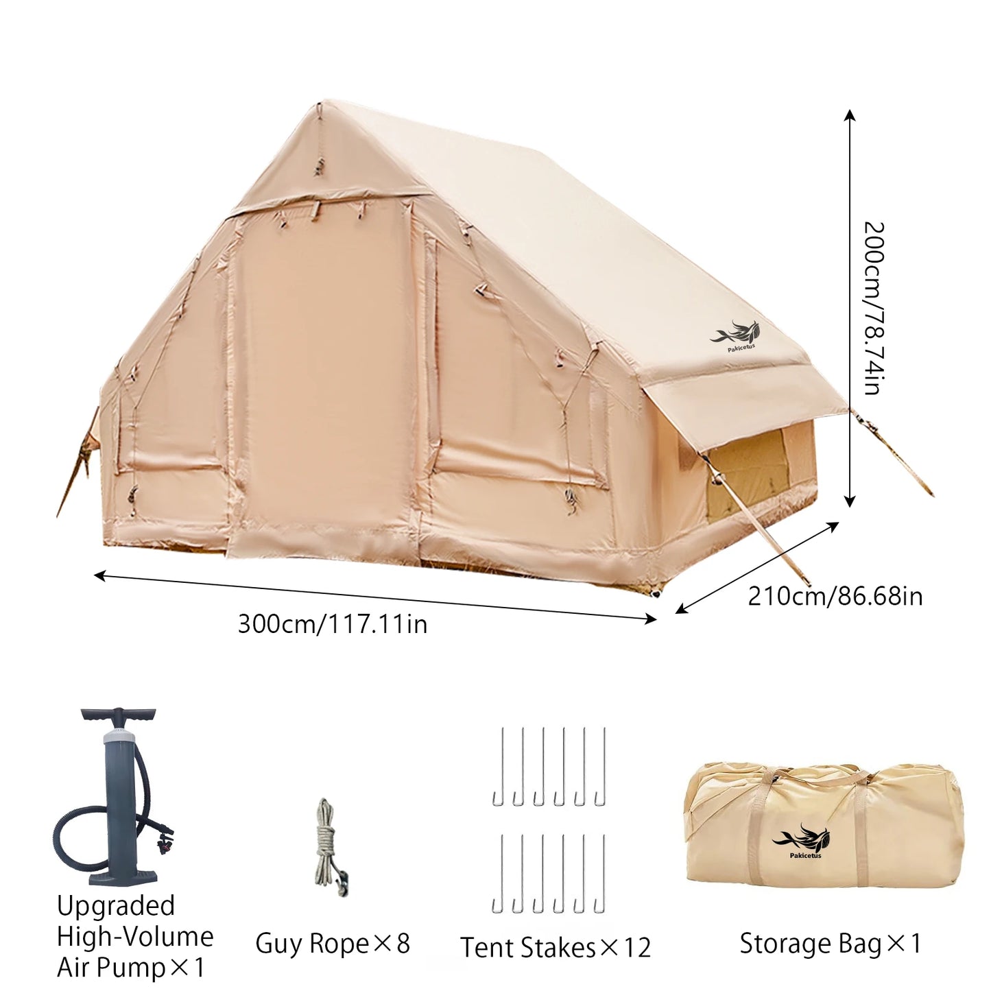 Inflatable Tent With Skylight, Quick Setup Blow Up Tents With Pump, 4-6 PersonOutdoor Family Luxury Tent