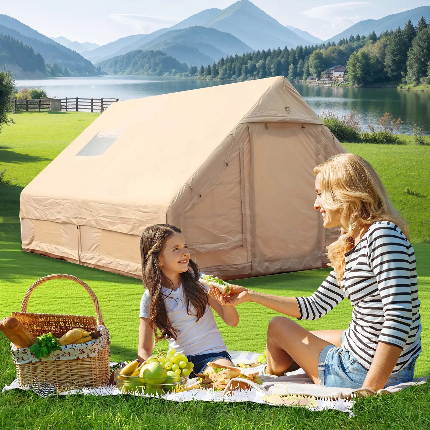 Inflatable Camping Tent with Pump Large Family Tent Waterproof Windproof for Outdoors