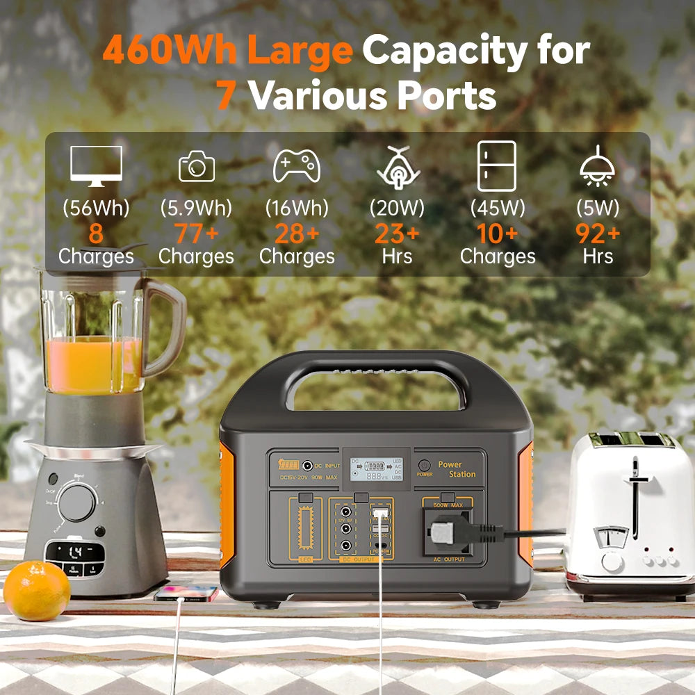 300W 500W 460.8Wh Portable Power Station Solar Generator AC 110V Emergency Power