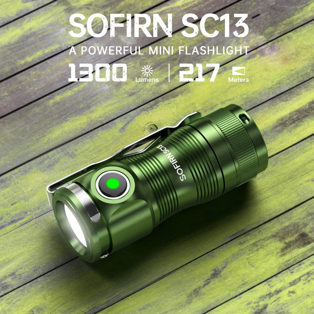 SC13 Black Green SST40 LED 1300lm Mini Tactical 18350 Flashlight 6000K Keychain Emergency Torch