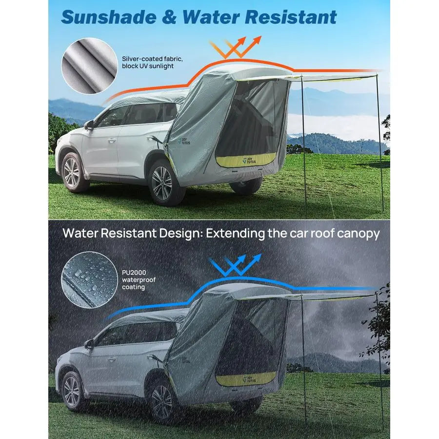 SUV Tailgate Tent with Awning Shade, Car Roof Canopy and Poles, Water Resistant Camping Tent, Outdoor Travel Preferred, Universa
