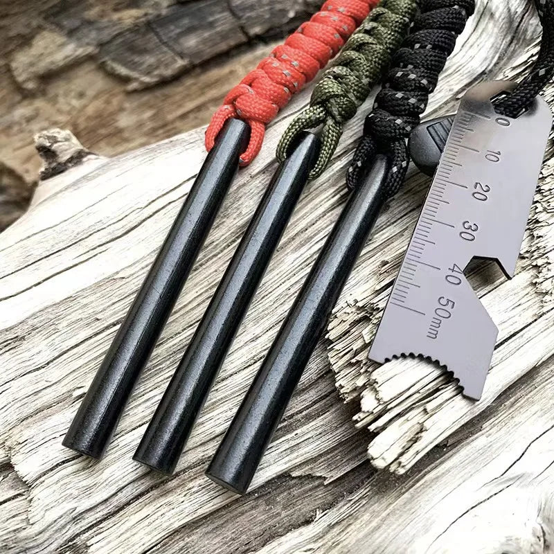 Outdoor Survival Fire Starter Multifunctional Ferrocerium Rod with Paracord & Scraper, Camping Emergency Flint Fire Steel