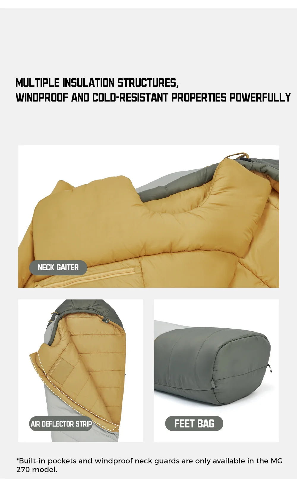 MG120 5℃ MG270 -2℃ Mummy Sleeping Bag Ultralight Camping Hiking Cotton Warm Thermal Winter Machine Wash Tour Gear