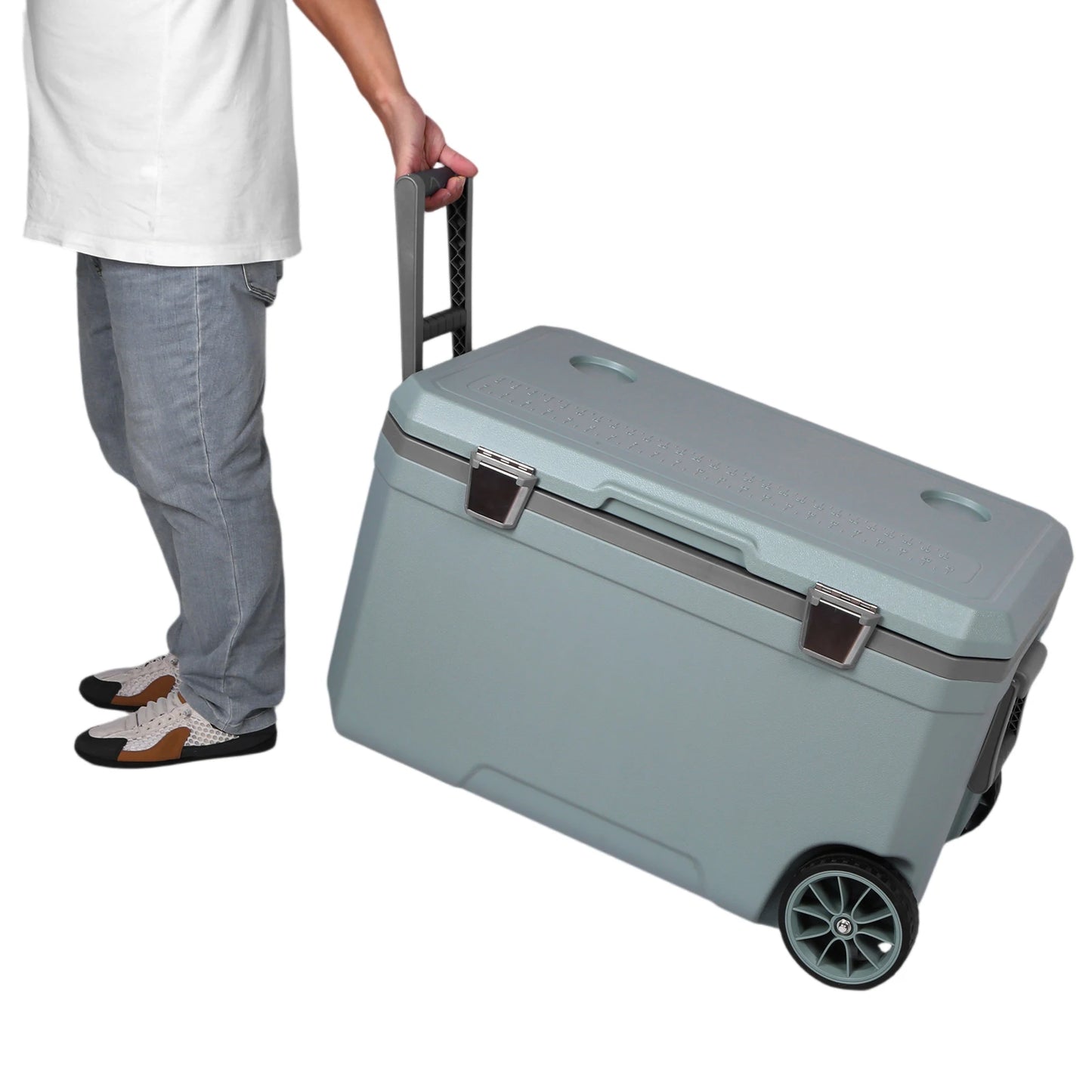 70L Wheeled Cooler 30 Percent Lighter Than Rotomolded Camping Cooler with Handle for Beach Drink Beverage Camping Picnic Fishing