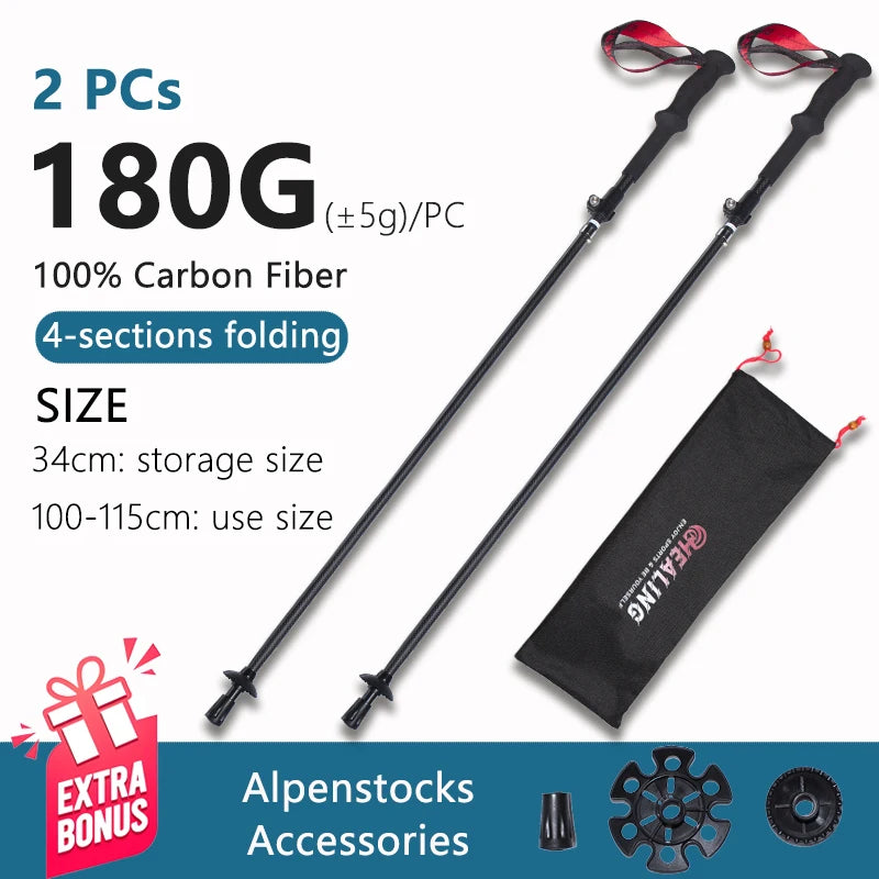 Local+ 100% Carbon Fiber Trekking Poles Folding Outdoor Telescopic Walking Hiking Accessories Nordic Mountain Climbing Stick