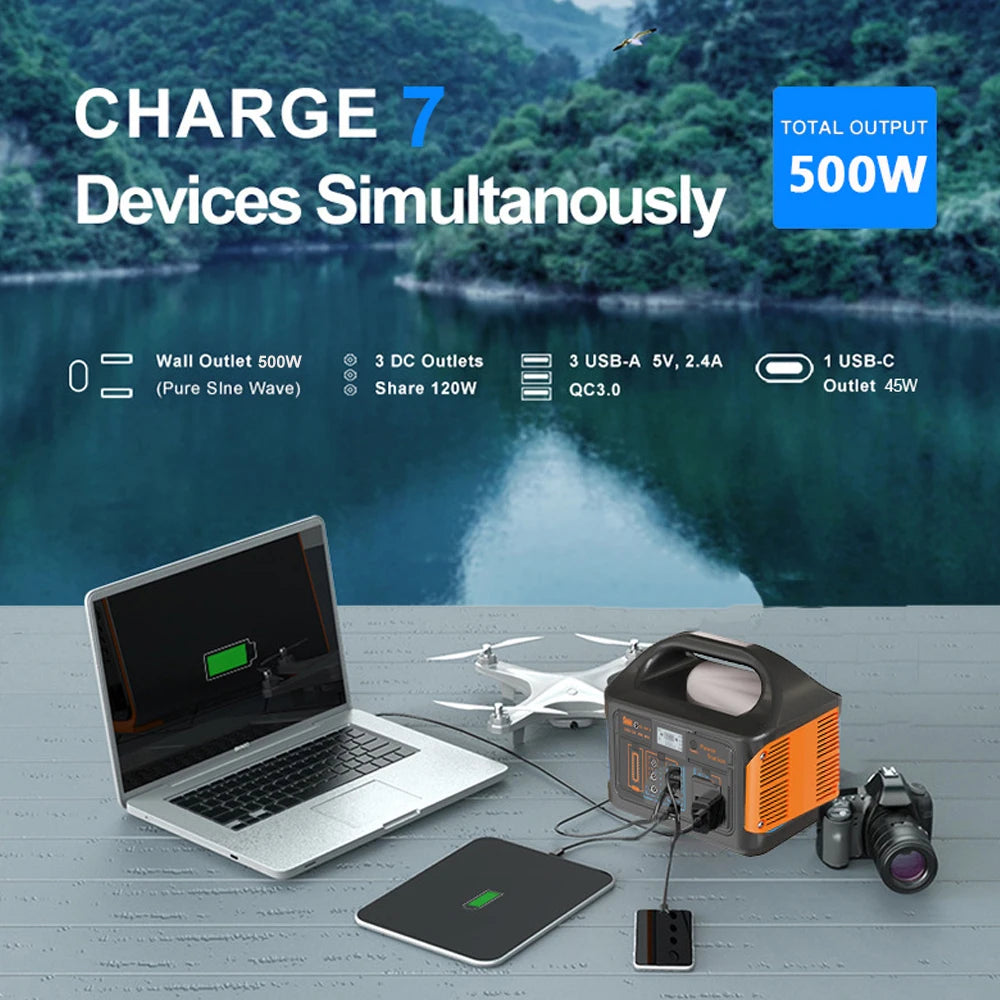 300W 500W 460.8Wh Portable Power Station Solar Generator AC 110V Emergency Power