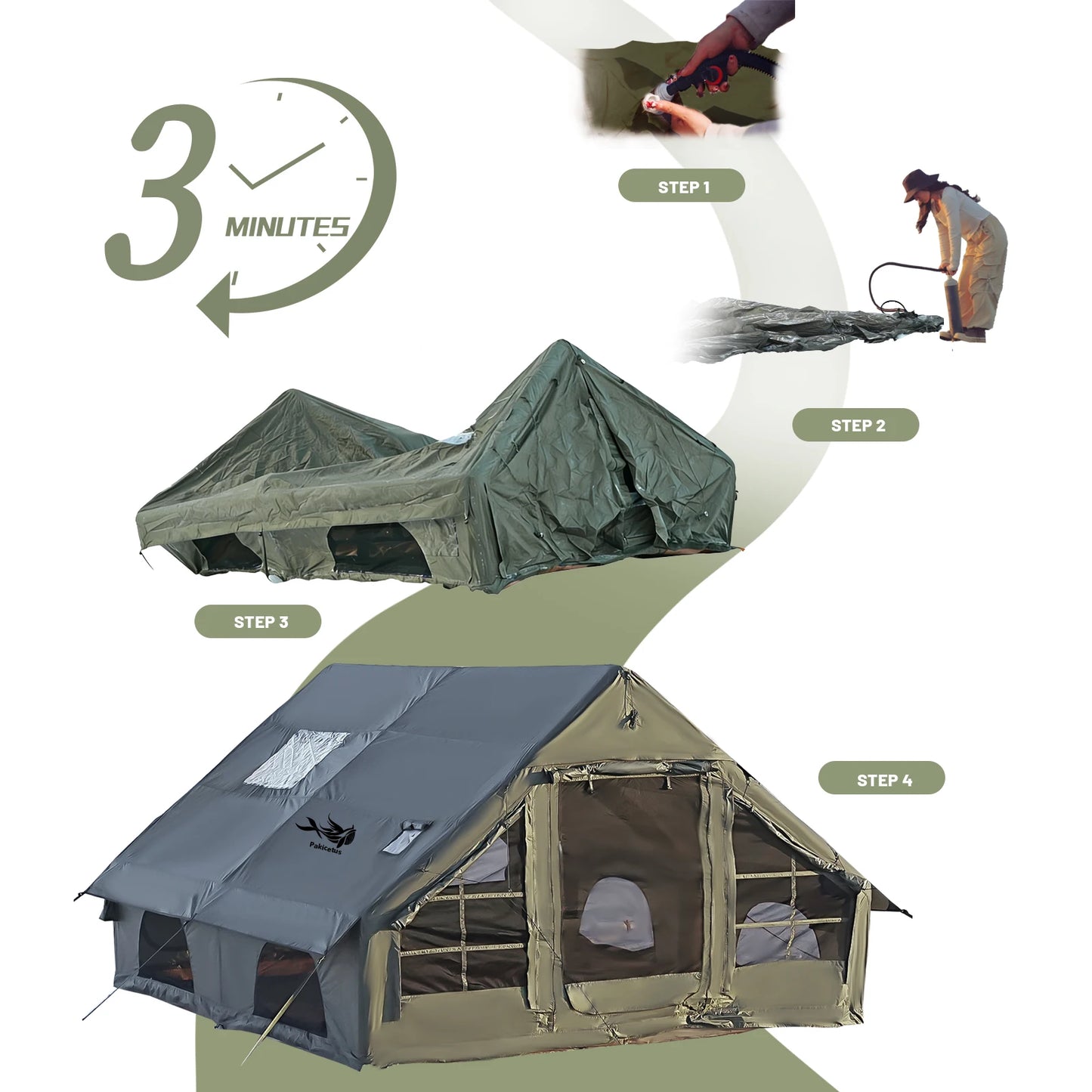Inflatable camping tent 4-8 people with windows