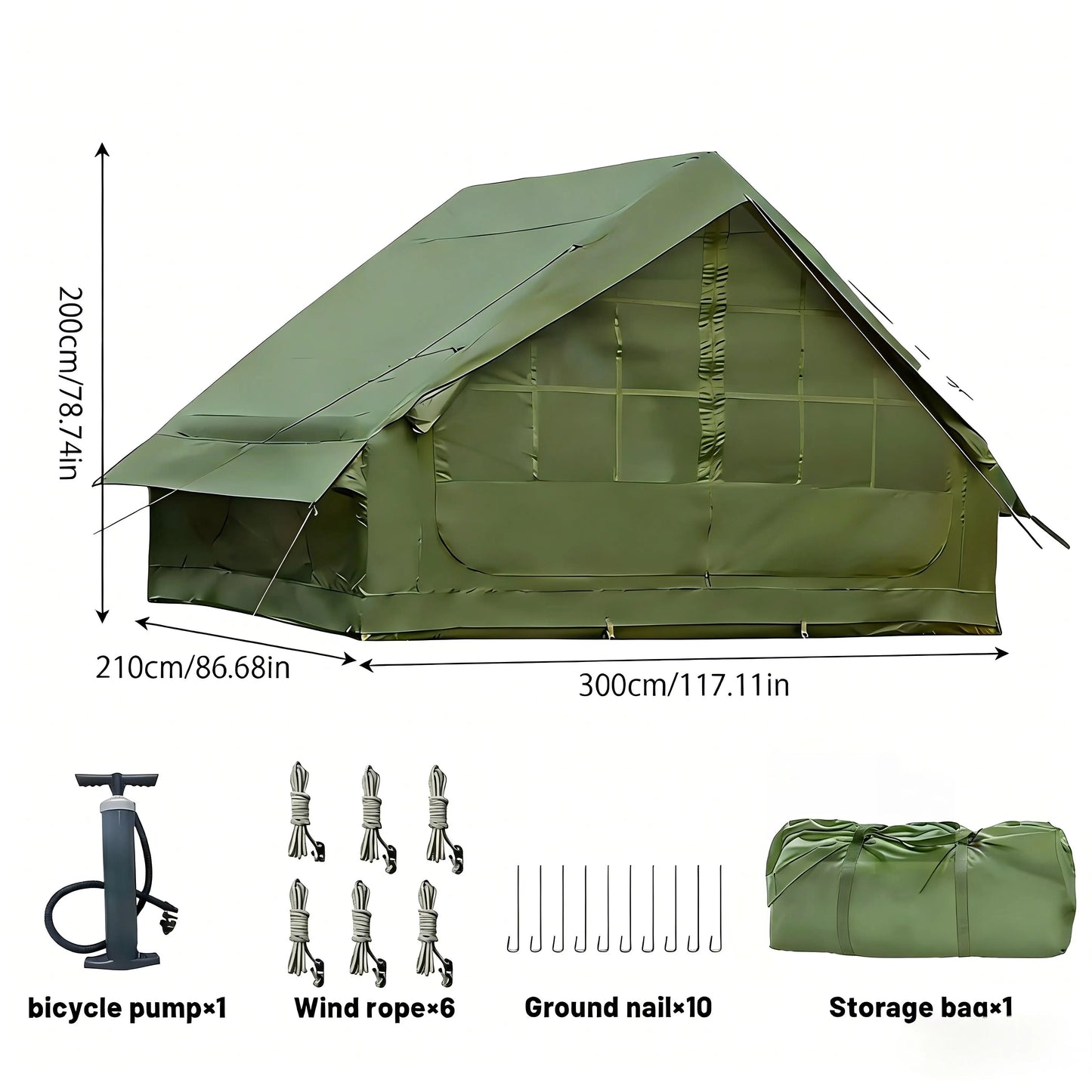 Inflatable Tent With Skylight, Quick Setup Blow Up Tents With Pump, 4-6 PersonOutdoor Family Luxury Tent