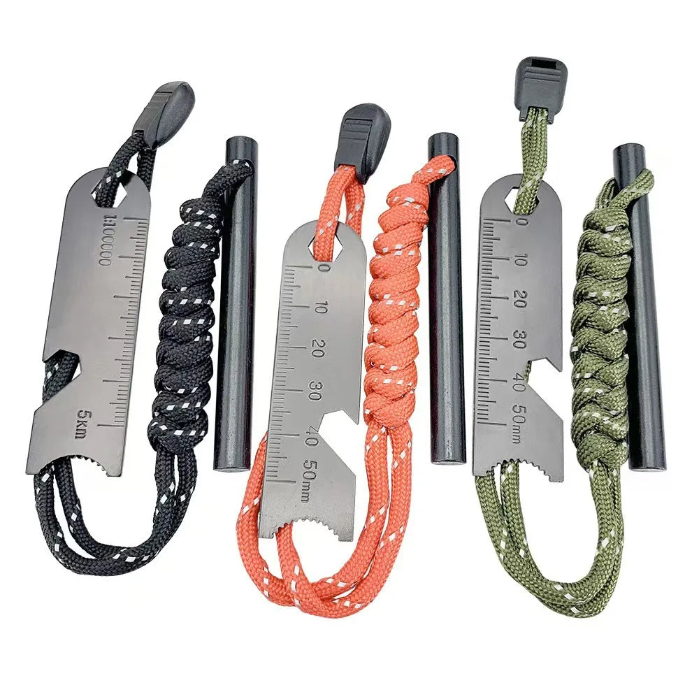 Outdoor Survival Fire Starter Multifunctional Ferrocerium Rod with Paracord & Scraper, Camping Emergency Flint Fire Steel