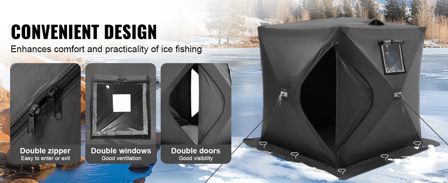 Portable Ice Shelter 1-2 Person Fishing Tent Ice Shanty for Winter Fishing Waterproof Ice Cube with Anchors Carry Bag