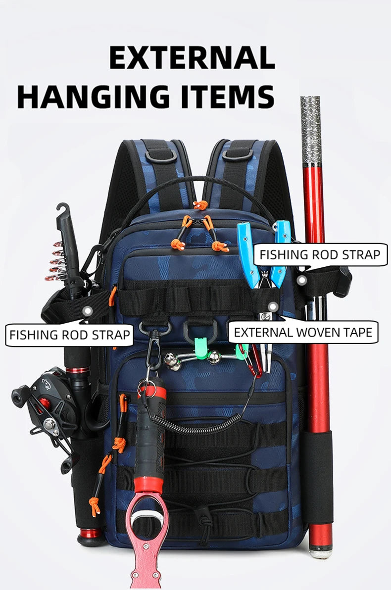 Tactical Fishing Backpack Molle Climbing Hiking Camping Cycling Bag with Rod Holders Lure Men Outdoor Travel Sports Chest Bags