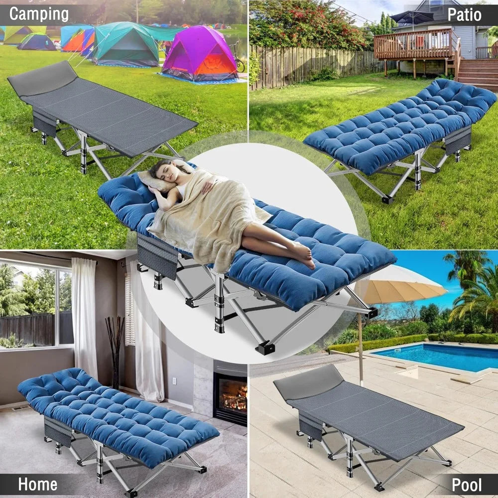 XXL Camping Cot for Adults 900LBS - 78"×32" Oversized Folding Bed with Mattress Pad, Heavy Duty
