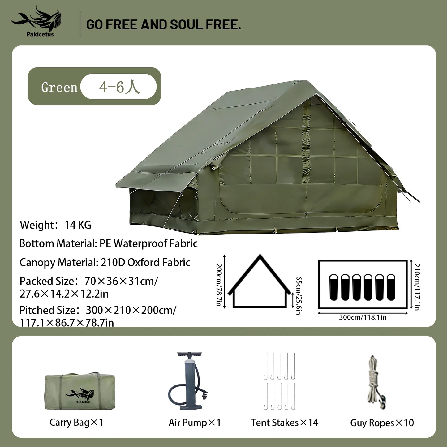 Inflatable camping tent 4-8 people with windows